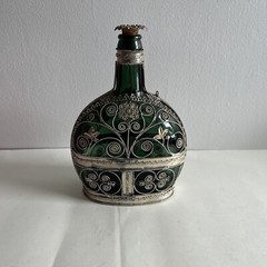 Vintage Elaborate Silvered Copper Wire Filigree Wrapped Bottle