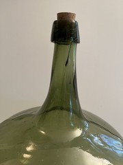 Vintage 20&Prime; Hand Blown Wine Bottle DemiJohn Antique Green Glass Rare