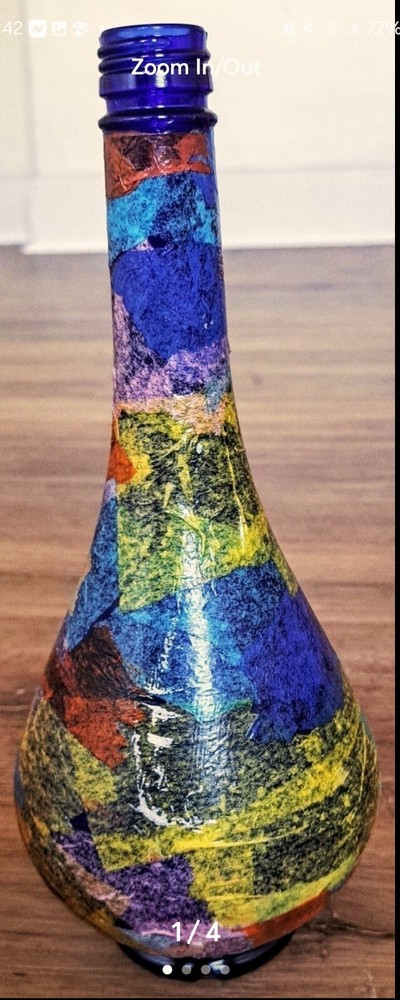 Vintage•Hand Blown Glass Wine Bottle•Blue Multi Color Pre-Owned Great Condition