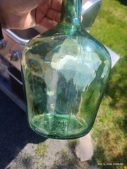 Vtg VIRESA Green Iridescenct 10&Prime; Wine Jug Patina Glass Bottle Carboy Demijohn