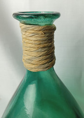 Green Glass Demijohn Carboy Bottle 15&Prime; Wrapped Neck Wine Decor Machine Made