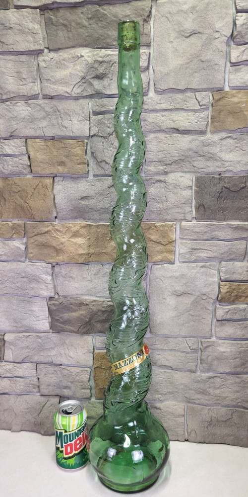 MCM Italian Chianti Wine Embossed Twisted Green Glass Bottle Mazzoni 32&Prime; Import