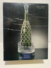 VTG 2001 3pc Wine Set By Royal Limited Crystal W/Beaded Sleeve New In Box