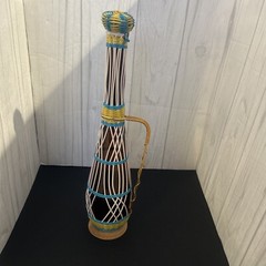 Vintage Plastic Wicker Wrapped Wine Bottle Decanter Mid Century Bohemian Style