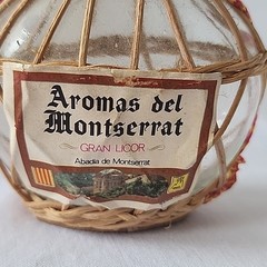 Vintage Aromas del Montserrat Wicker Wrapped Empty Bottle Spain 4.5&Prime;