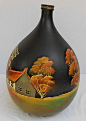 Demijohn French XX Large wine 30 L .Bottle Custom painted windmill on it 1960&rsquo;s