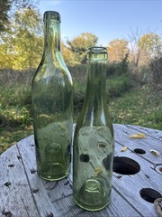 Vintage Olive Green Wine Bottle Pair