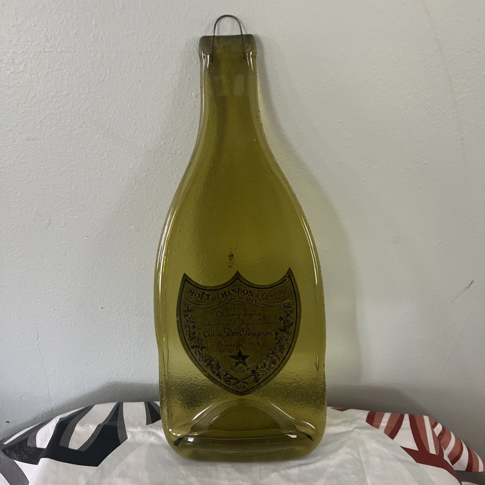 Cuvée Don Perignon 1978 Heat Flattened Green Bottle Tray Trivet Wall Art
