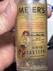 Meier’s Mini 3 Oz Wine Bottle Ohio Sauterne With Paper Label And Embossed Grapes