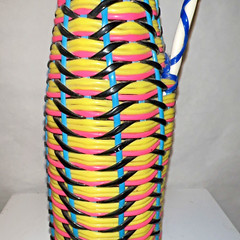 Vintage Viresa Plastic Wicker Wrapped Wine Bottle Boho Chic Spain colorful 15&Prime; H