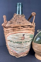Vintage Wicker Wrapped Wine Bottles Lot – Spanish Chablis 1966 & Bolla Italy