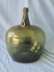 Huge 18.5&Prime; Vintage Demijohn Jug Green Glass Italian Wine Bottle Mid Century MCM