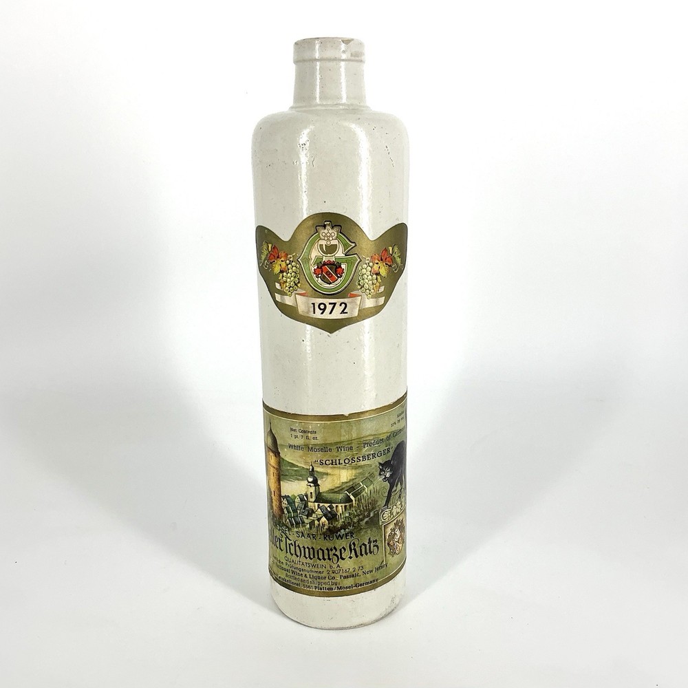 Vintage German Stoneware Wine Bottle Black Cat 1972 Schlossberg Tchwarze Katz