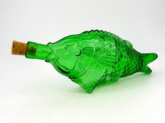 Vtg Green Fish-Shaped Collectible Wine Bottle Italy Self-Standing Original Cork