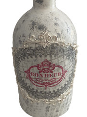 Hand painted wine bottle, unique bar decor & gifts, touch of France, Happiness.