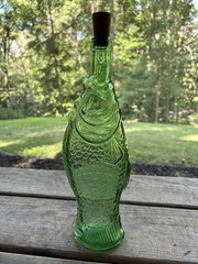 Vintage Emerald Green Glass Fish Shaped Wine Bottle Decanter