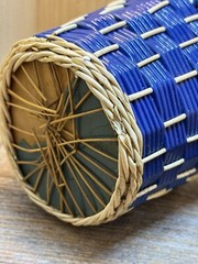 Vintage Blue Woven Wine Bottle Jug with Lid Wrapped-Albania