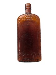 Jordan Amber Wine Bottle with Embossed Grapes Motif Vintage 1920’s