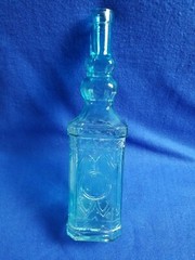 Collectable Aqua Ice Blue Bottle Decanter Wine Square Bottle 12in Tall