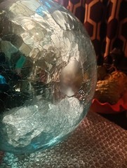 Blue Demijohn Studio Blown Glass Large bottle Crackled Bottom Polished Pontil