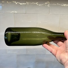 VTG Green Glass Blown Wine Champagne Bottle Kick-up Base Applied Lip 9 7/8&Prime;