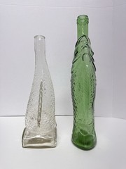 VTG Italian Green Fish Shaped & Portuguese 1969 Fish Shaped Glass Wine Bottles