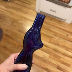 Royal Blue Happy Cat Wine Bottle RHEINHESSEN-RIESLING Cobalt Blue 13&Prime;T Empty