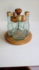 VINTAGE ALMADEN VINEYARDS PONY GLASS BOTTLES 187ml (4) With Wood Lazy Susan