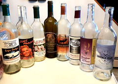 9 Used EMPTY Wine Bottles LOT Green & Clear Glass w labels W Pennsylvania Winery