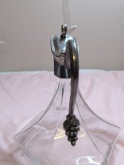 20th Century Handblown Glass & Pewter Carafe by Jean Goardere Wine Grape Handle