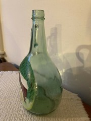 Hand Painted Winter Covered Bridge on Half Gallon Glass Jug Wine Bottle Folk Art