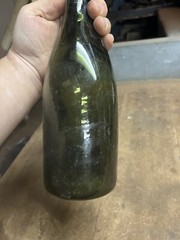 Antique Old Rare Early Empty Green Glass Wine Bottle High Kick Up W Paper Label