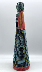Vintage Plastic Colorful Wicker Wrapped Wine Bottle Decanter Made in Spain 14.5&Prime;