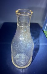 Vintage Milk Bottle 3 Cent Clear Glass Dairy Quart Bottle Cadmium Glow