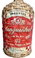 Vintage Large Wicker Wrapped Glass Jug w Handle/Cork Red Wine Label Portugal EUC