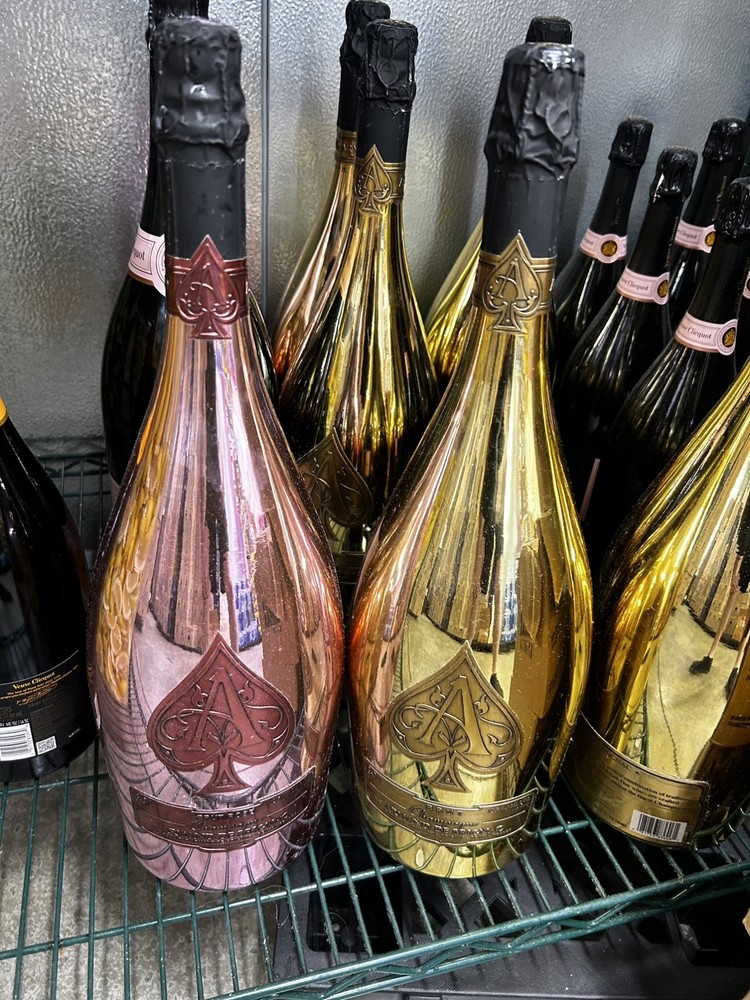ACE OF SPADES Armand de Brignac 1 Empty Champagne Bottle, bag, & Box. Gold