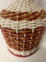 Valenva Spain Plastic & Wicker Wrapped Decanter Wine Bottle w/ Handle Colorful