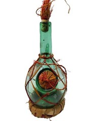 Vintage 1950s attoria di matalto Italian Green Glass Wine Carafe With Wicker & S