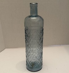 Lt. Blue Wine Bottle w/ Diamond Design-Hand Made In SPAIN—Recycled Glass-11.75&Prime;H