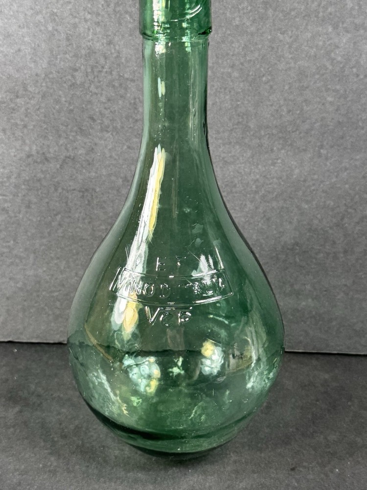 Vintage E.F. Vino D’Italia VCP Green Glass Wine Bottle Round Bottom Italian