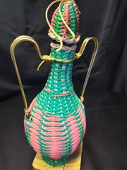 MCM Viresa Plastic Woven Wicker Wine Bottle Jug with Double Handle Empty