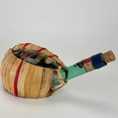 Vintage 1970 Chianti Fiasco Straw Empty Bottle Wrapped Italy 1 Qt Decor 11&Prime; Aqua