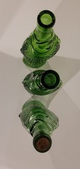 LOT of 3 Vintage FEDERAL & PESCEVINO Fish Green Glass Wine Bottle Decanters 13&Prime;