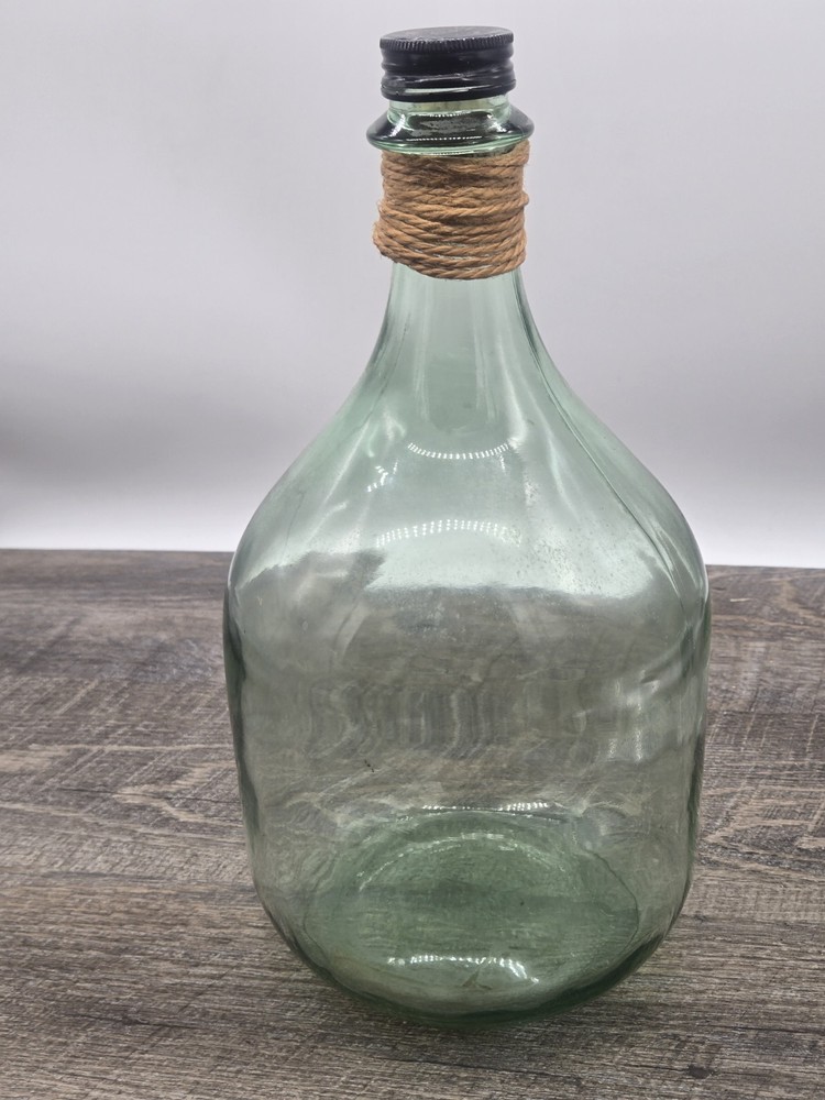 Vintage Glass Demijohn Wine Bottle Jug 3 Liter Hemp Neck Wrap