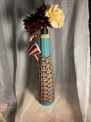 VTG Glass Liqueur Woven Scoubidou Demijohn Viresa Spain Wicker Bottle Boho 1960s