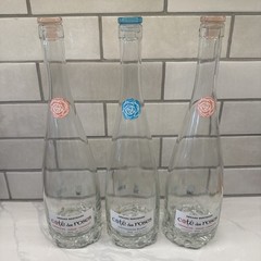 3 Cote Des Roses Empty Wine Bottles Pink & Blue Tops Rose Bottom Collectible 13&Prime;
