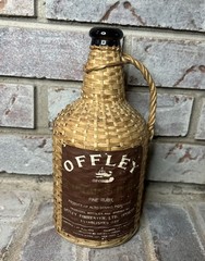 Mid-Century Demijohn Wine Captain’s Port Bottle Rattan Woven Wicker Offley 9”