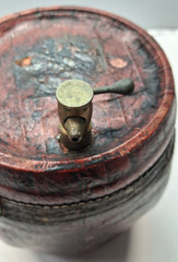 Rare Old Leather Wrapped Wine Barrel,Cork Top Glass Keg & Brass Tap,Vinegar Jar
