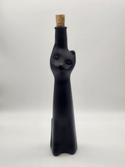Black Cat Figural German Wine Bottle Satin Glass Mid-century Modern Style 13&Prime;