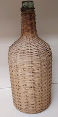 Rare Vintage Large Handmade Green Glass Bottle – Wicker Demijohn Wine~ 14”